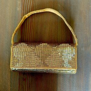 La Regale Gold Beaded Evening Purse